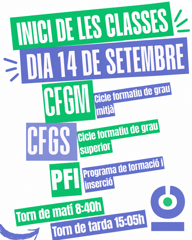 Inici de les classes dia 14 de setembre