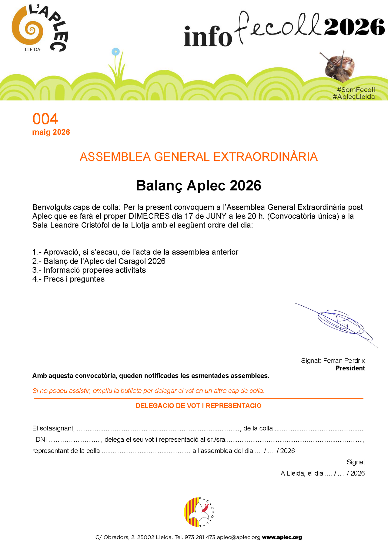 Assemblea General Extraordinària Balanç Aplec 2026