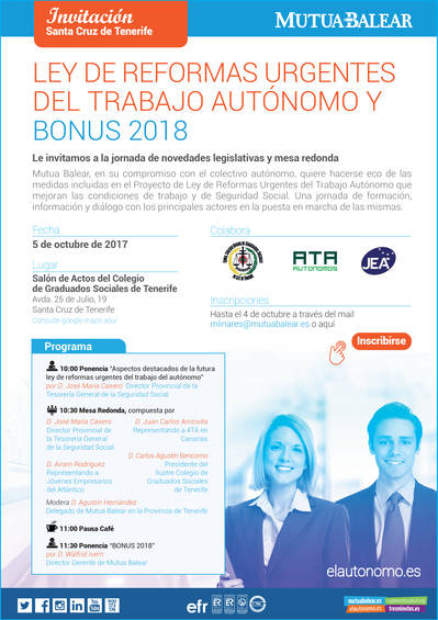 Jornada sobre la LEY DE REFORMAS URGENTES DEL TRABAJO AUTÓNOMO Y BONUS 2018