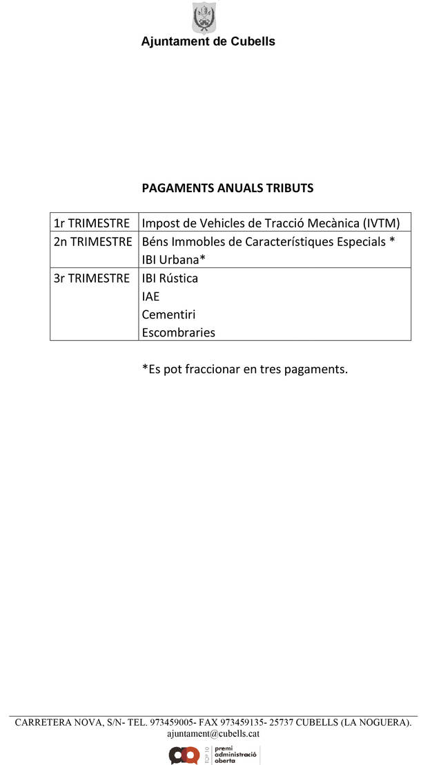 Pagaments anuals tributs