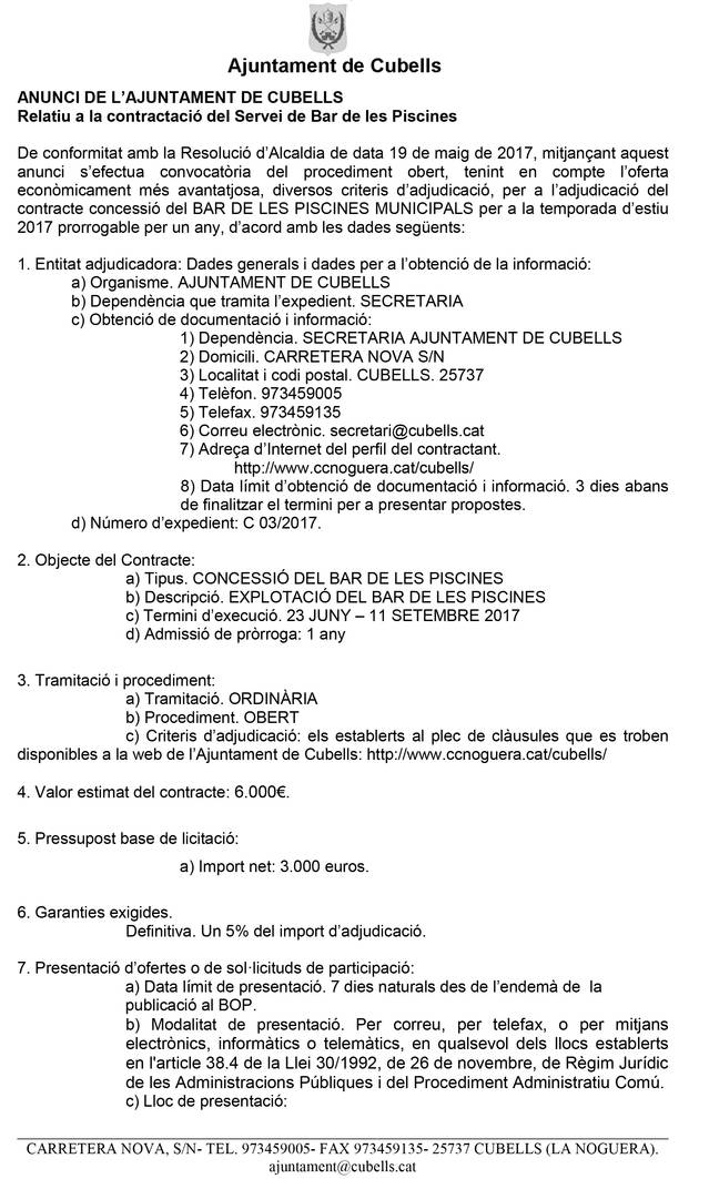 Edicte i plec de clàusules concessió piscines