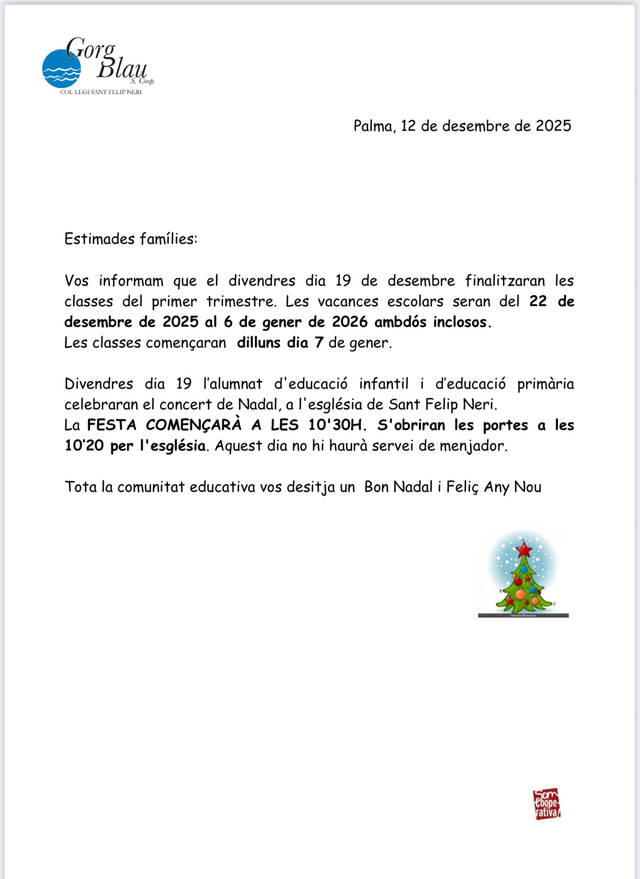 Concert de Nadal i fi del primer trimestre.
