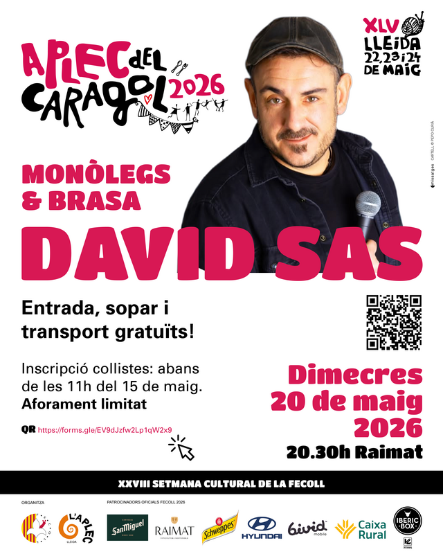David Sas, protagonista dels 'monòlegs & brasa' de la Setmana Cultural de la Fecoll a Raimat