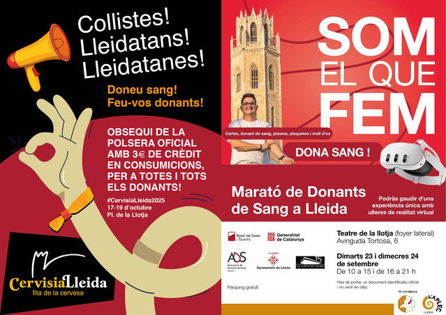 Polsera oficial i 3€ de crèdit a CervisiaLleida per als donants de la Marató de Sang del 23 i 24 de setembre