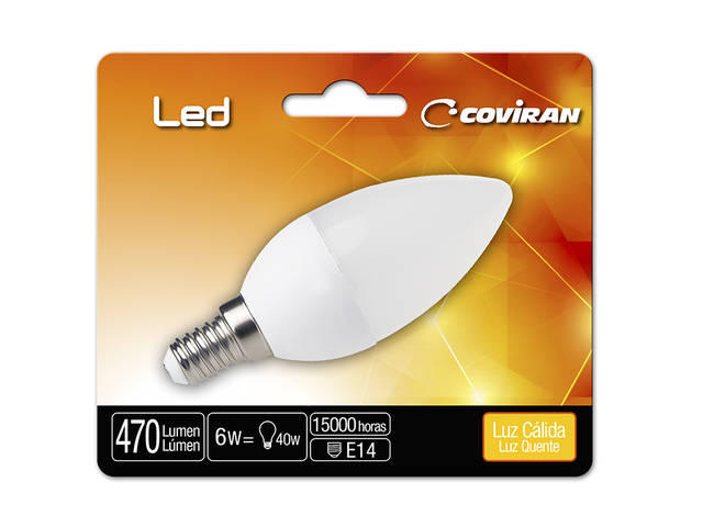 LMP COVIRAN LED VELA 6W E14 470 LM CALIDA 1BL