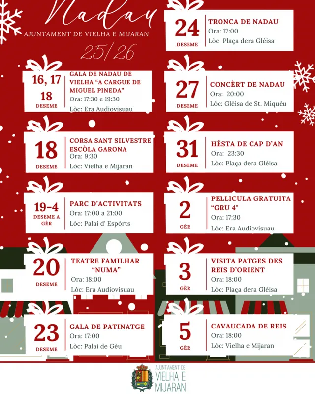 Agenda d’activitats de Nadau en Vielha e Mijaran