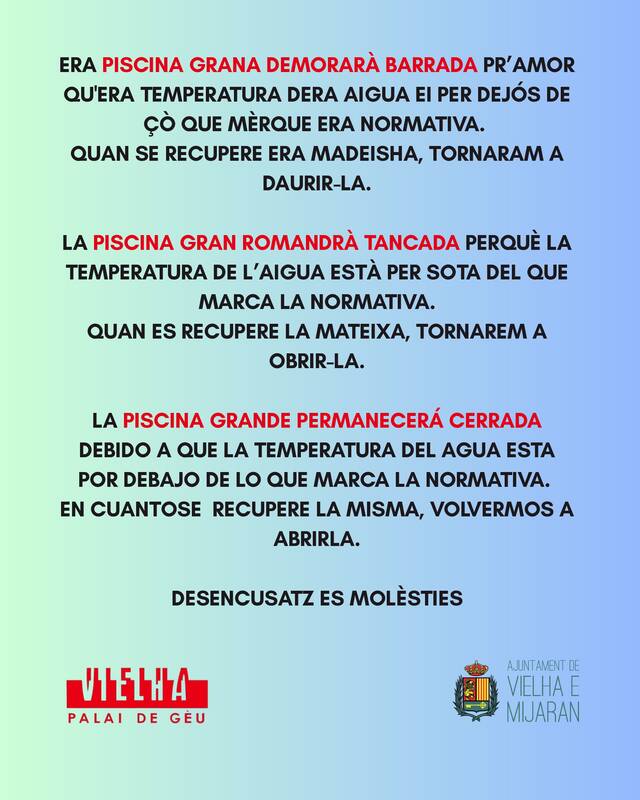 Barrada temporaumens era piscina grana deth Palai de Gèu per baisha temperatura