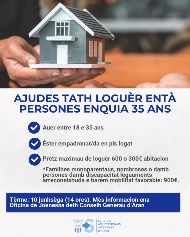 Demore dubèrta era convocatòria entà demanar ajudes as persones d’enquia 35 ans entàs viuendes de loguèr