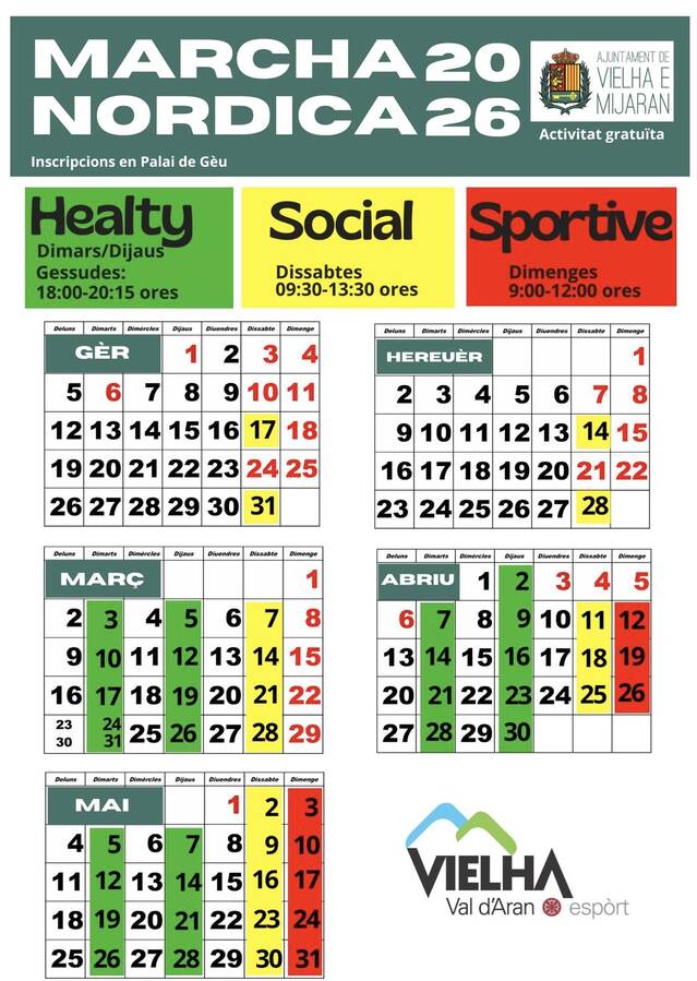Era Marcha Nordica seguís era sua activitat en 2026 en Vielha e Mijaran entà fomentar es abituds saludables e era milhora dera qualitat de vida des vesins e vesies deth municipi