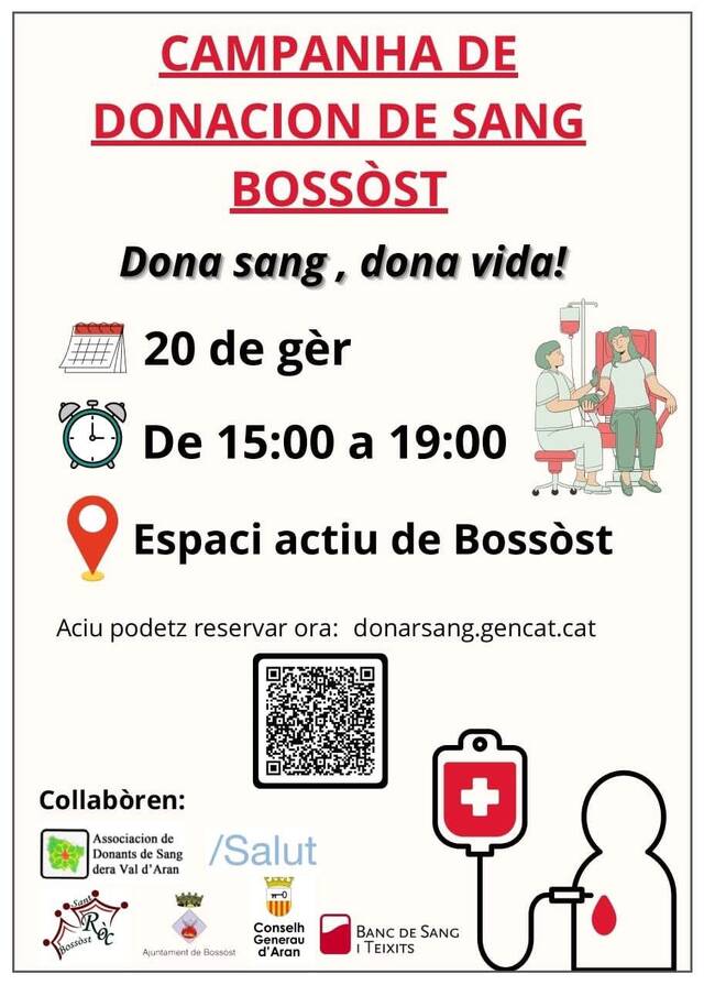 Jornada de donacion de sang en Bossòst eth 20 de gèr, premanida per alumnat dera Escòla Sant Ròc