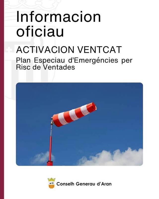 S’active en fasa d’alèrta eth Plan Especiau d’Emergéncies per Risc de Ventades en Catalonha (VENTCAT), pr’amor qu’eth dijaus 12 de hereuèr se prevé un episòdi damb risc extrem