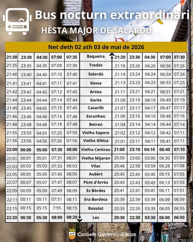 Servici de bus extraordinari entàs Hèstes de Salardú