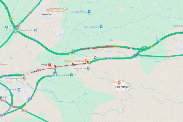 Diversos accidents per encalç provoquen cues a l'A-2 entre Lleida i Bell-lloc d'Urgell