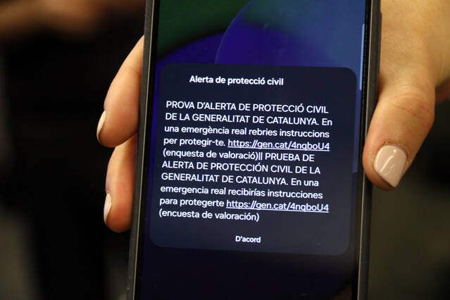 La prova del sistema d'alertes a mòbils de Lleida, l'Alt Pirineu i Aran rep més de 3.000 enquestes en mitja hora